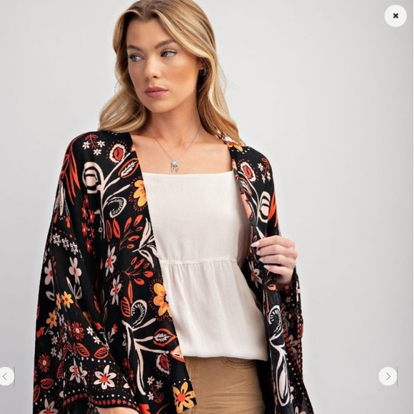 easel Jackets & Blazers - Easel Black Floral Cape